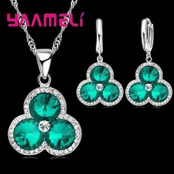 

New Arrival Exquisite Blue Flower Design Sparkling CZ Stone 925 Sterling Silver Jewelry Sets Woman Girls Banquet Accessories