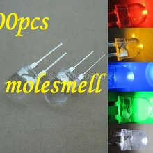 100 шт 0,5 Вт 10 мм 0,5 Вт прозрачный красный, желтый, синий, зеленый, белый светодиодный лампа сверхъяркая R Y B G w светодиодный 20 шт каждый цвет