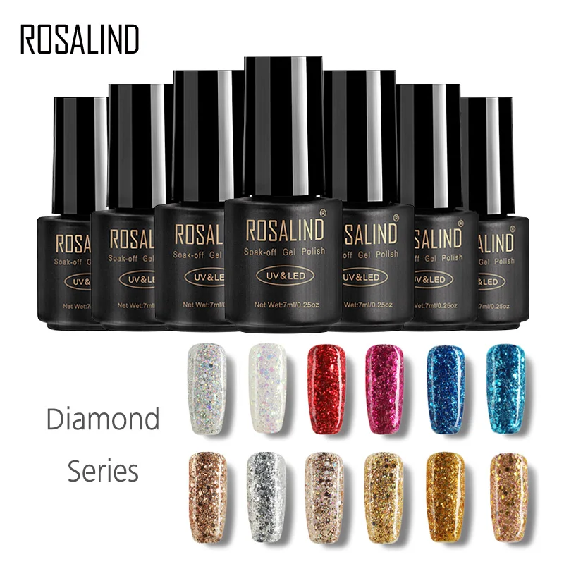 Черный флакон для ногтей ROSALIND Gel 1S 7 мл Алмазный Блестящий Гель лак УФ