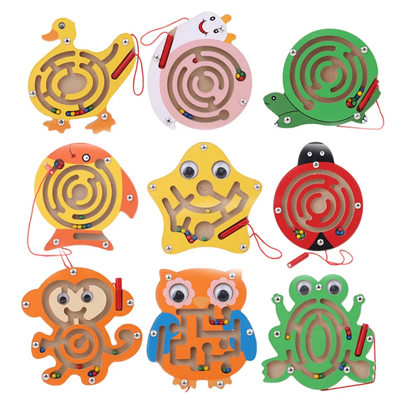 

Kids Magnetic Maze Toy Wooden Puzzle Game Children Early Educational Brain Teaser Animal Cartoon Toy Intellectual Jigsaw Board