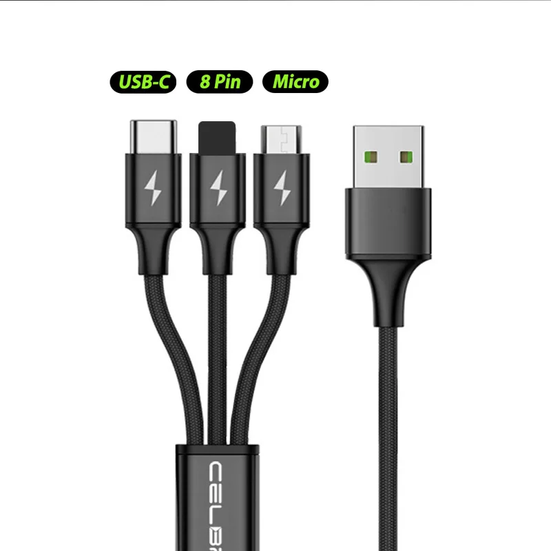 

3 IN 1 Micro USB Multi Charger Cable 1.2m Multiple Type C Charging Kabel Cabo for Xiaomi Mi 9 8 A2 f1 3in1 Usb Type-C usbc Cabel