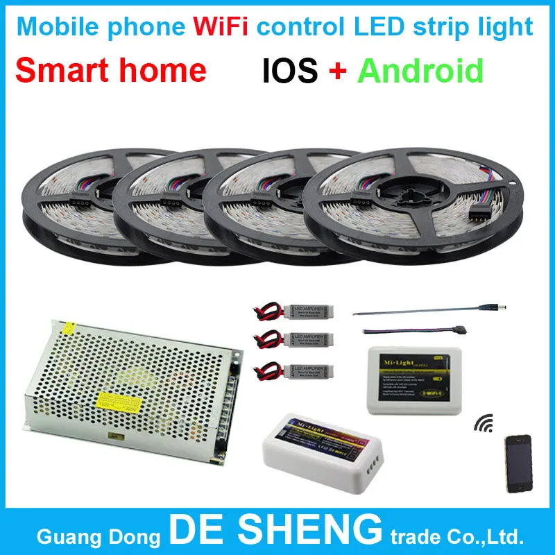 

Mobile phone wifi Signal control for 20m SMD 5050 RGB LED Strip light+20A power+18A Controller+12A Amplifier+wifi transmitter