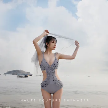 

May Female Beach 2019 One Piece Swimwear Swimsuit Women New Ins Grey Sexy Condole Belt Silk Black Girl Solid Spandex Sierra