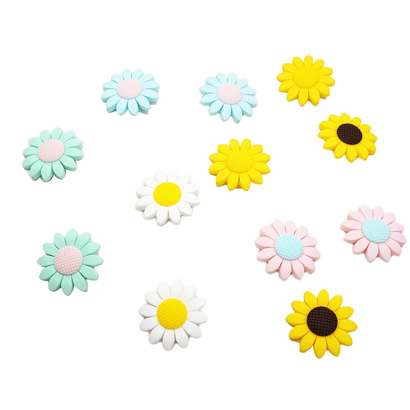 

Chenkai 10PCS Food Grade Sunflower Silicone Teether Beads BPA Free Baby Silicone Teether Chew Rodents DIY Baby Teething Toys