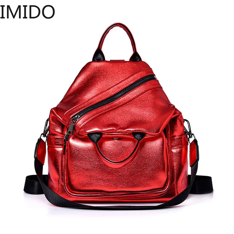 

IMIDO New Multifunction Women Backpack Female Shoulder Bag High Quality Glitter Leather Backpacks School Bags For Girls Mochila