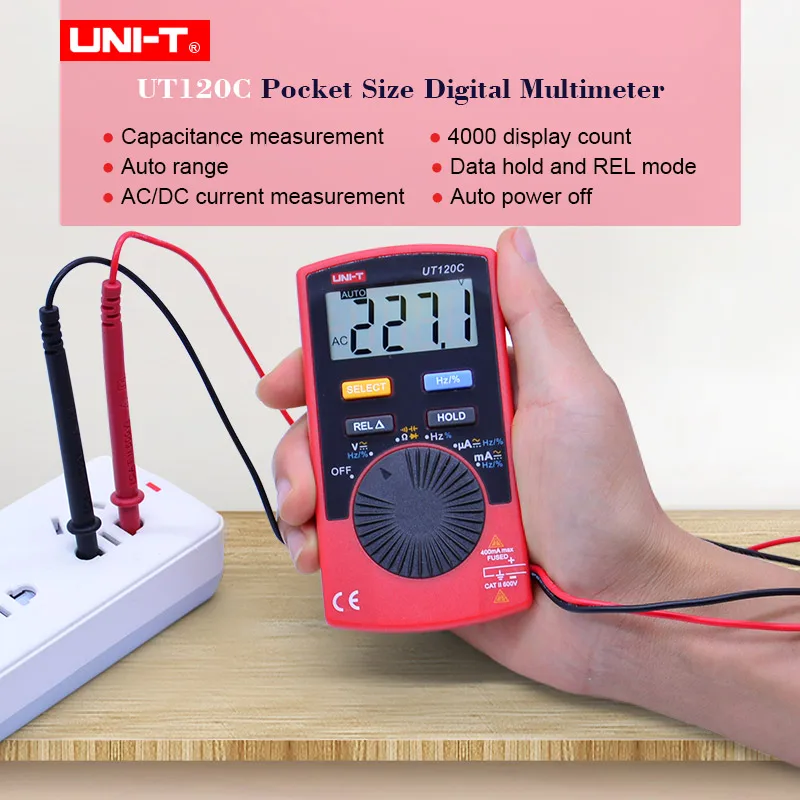 

UNI-T UT120C Pocket Size Digital Multimeter Auto range Data hold AC DC voltmeter Ammeter Resistance Capacitance Frequency Tester