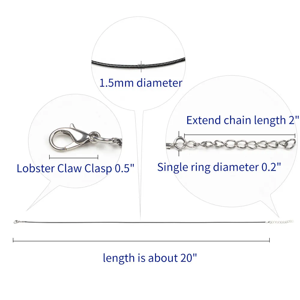 120 шт./лот 2" ожерелье шнур с застежкой для браслета ожерелье s и аксессуары для изготовления ювелирных изделий. Толщина 1,5 мм, черный оптом