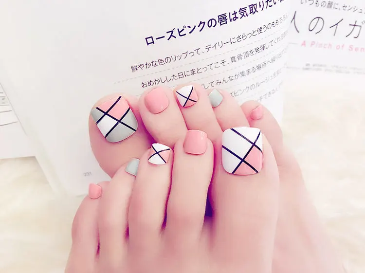

New 24pcs HOT Summer Must Have 3D Twill High Quality Full Cover French ToeNails For Foot Nail Kawaii Foot False Nail [T148]