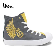 Вэнь мужские парусиновые кроссовки цветной рисунок паровой панк ручная роспись Вулканизированная обувь повседневная шнуровка Эспадрильи плоские женские плимсоллы