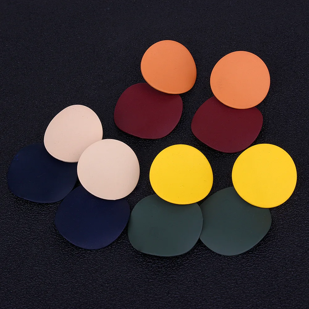 

2018 New Fashion Mixed Colors Geometric Round Pendant Earring for Women Circles Drop Earring