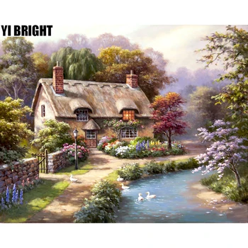 

3D Diamond Painting Cross Stitch "Little Country House & River" Crystal Needlework Diamond Embroidery Full Diamond Decorative GT