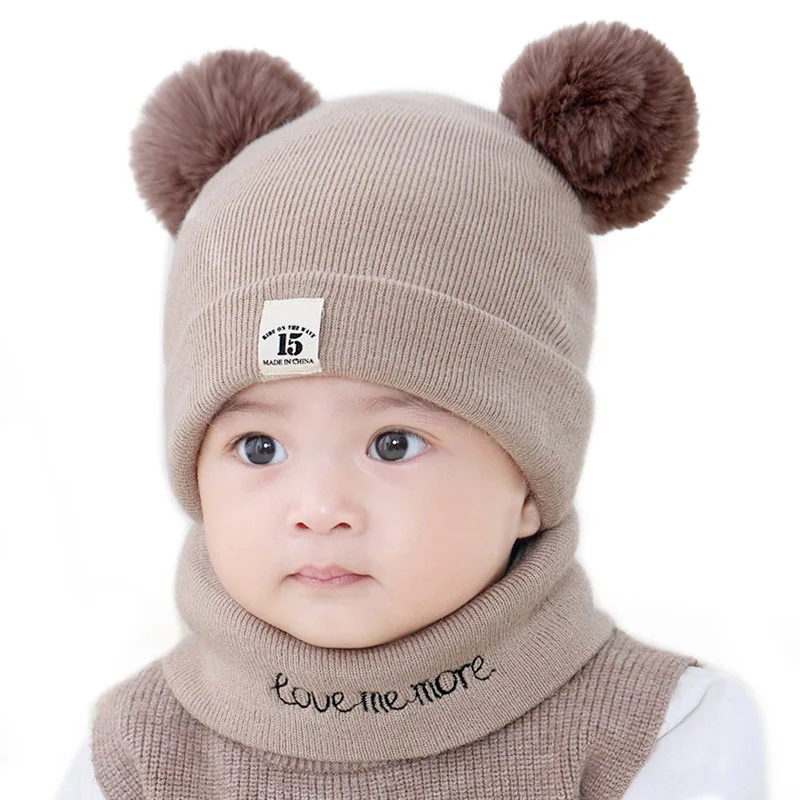 2 шт./компл. теплые вязаные зимние шапки и шарфа; милый помпон шапочка для новорожденного для маленьких мальчиков девочек шляпа Кепки шапочка для детей