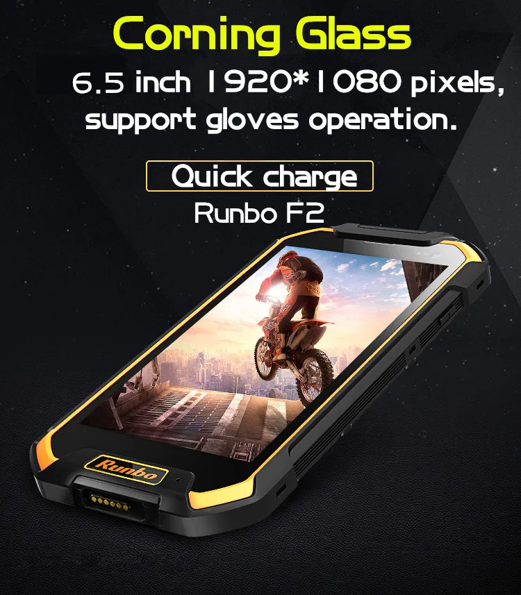 6500 мАч IP67 Runbo F2 планшетный ПК телефон 6,5 дюймов 3 ГБ ОЗУ 32 Гб ПЗУ четырехъядерный 13 МП 4G Lte ГЛОНАСС FM прочный смартфон