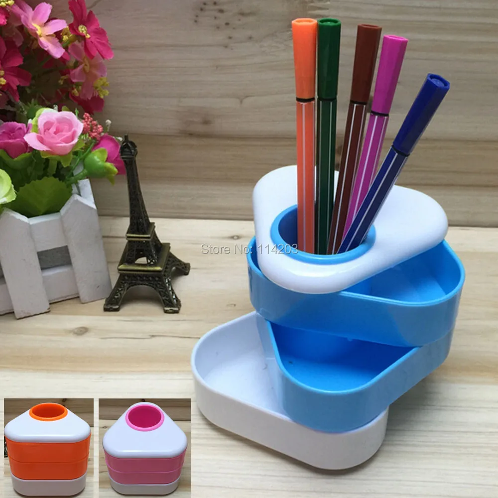 

Plastic Triangle Pen Holder Multilevel Desk Stationery Tidy Three colors option Color box packing for Office Accessories Pen Box