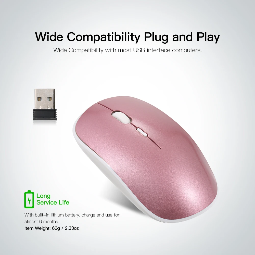 

2.4G Wireless Mouse 1600DPI 4 Buttons Optical Chargeable and Portable Mobile Mouse with USB Receiver for Laptop Desktop office