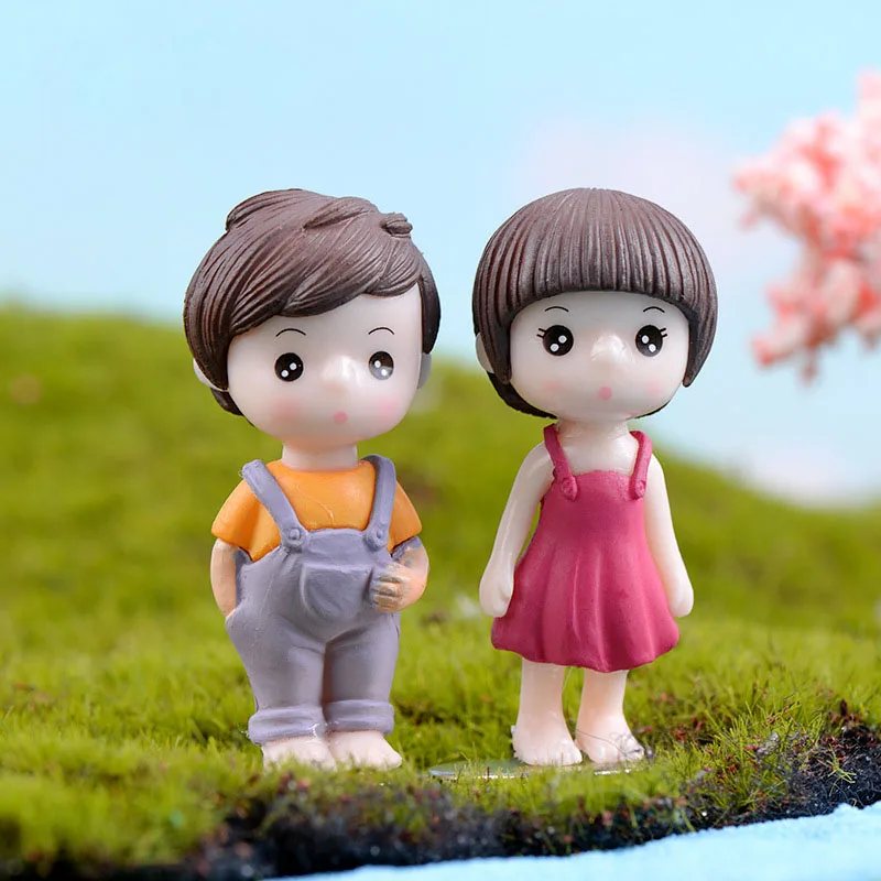

2pc Girl Boy Doll Dwarf Craft Miniature Dollhouse Decor Glass Ornament Figurine Garden Fairy Home Decoration DIY Accessories