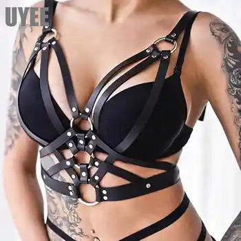 

UYEE Sexy Leather Harness Gothic Belt Women Underwear Body Bondage Waist Straps Suspenders Belts Jartiyer Leather Prom Dresses