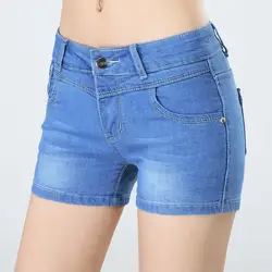 2018 Женская высокая талия джинсы Шорты плюс женский размер стрейч джинсы короткие Feminino синие джинсы Штаны Мотобрюки для женщин Короткие
