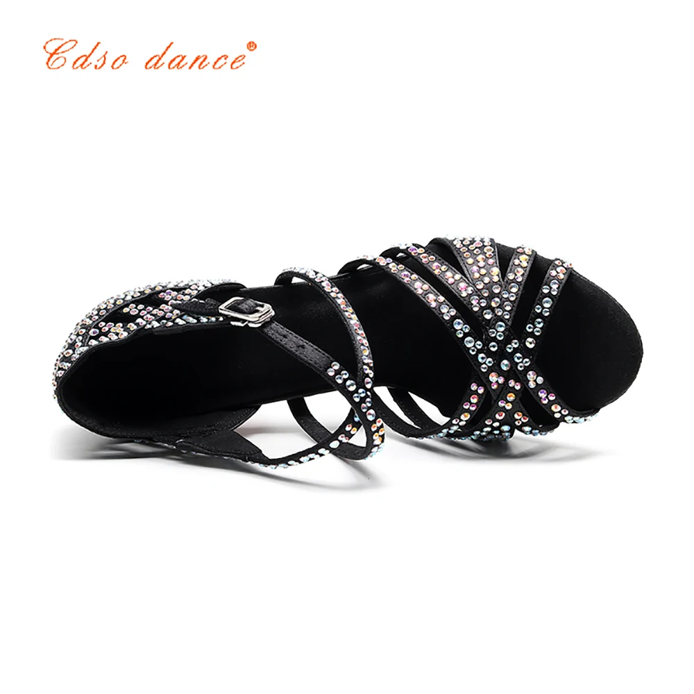 Cdso/Танцевальная женская обувь из бронзового атласа для латинских танцев; женские Стразы; обувь для сальсы; вечерние свадебные туфли на высоком каблуке 10 см; мягкая подошва