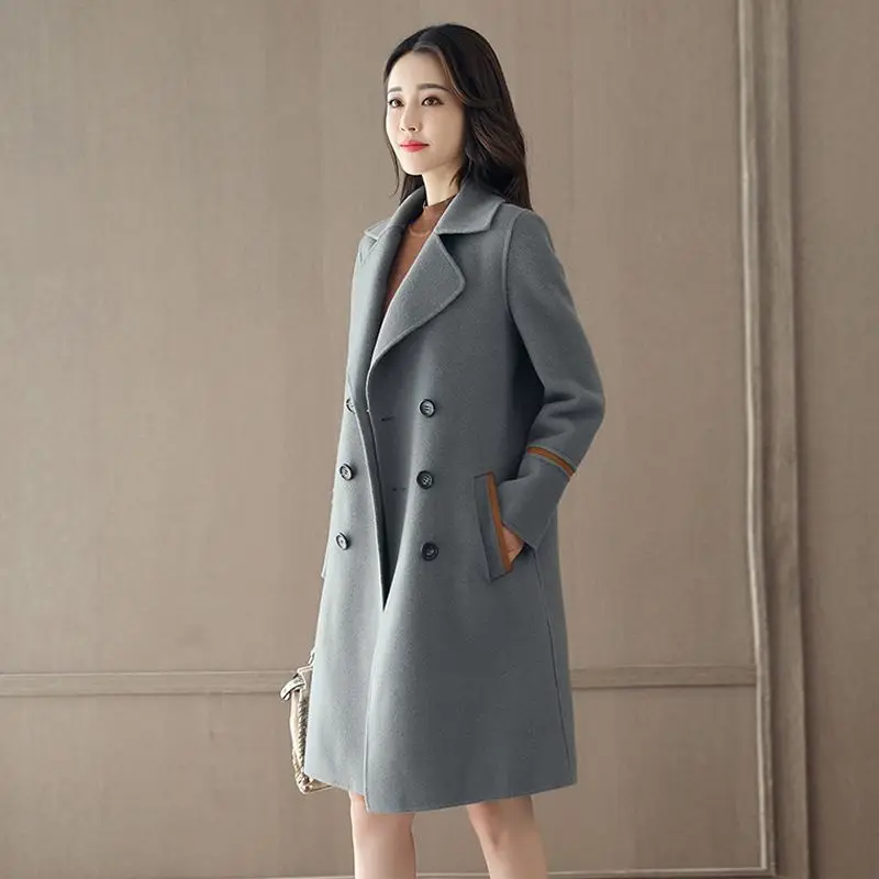 Mélanges Automne Ouvert O569 Vestes Nouveau Femelle Élégant Laine Huilanse Chaude Manches Revers Hiver Split Longues Manteau Femmes Pardessus Cachemire À Outwear XZq5p