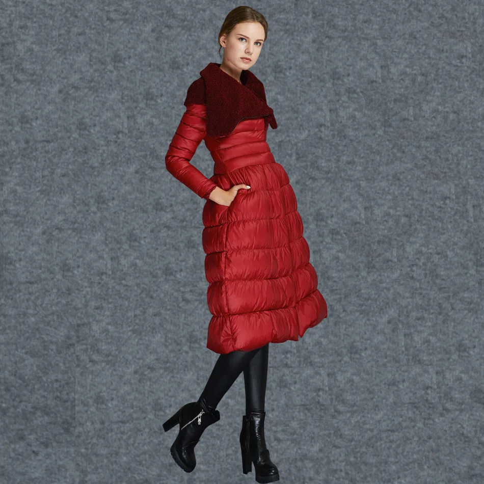 2017 European and American aristocratic temperament slim long down jacket female high collar creative design down