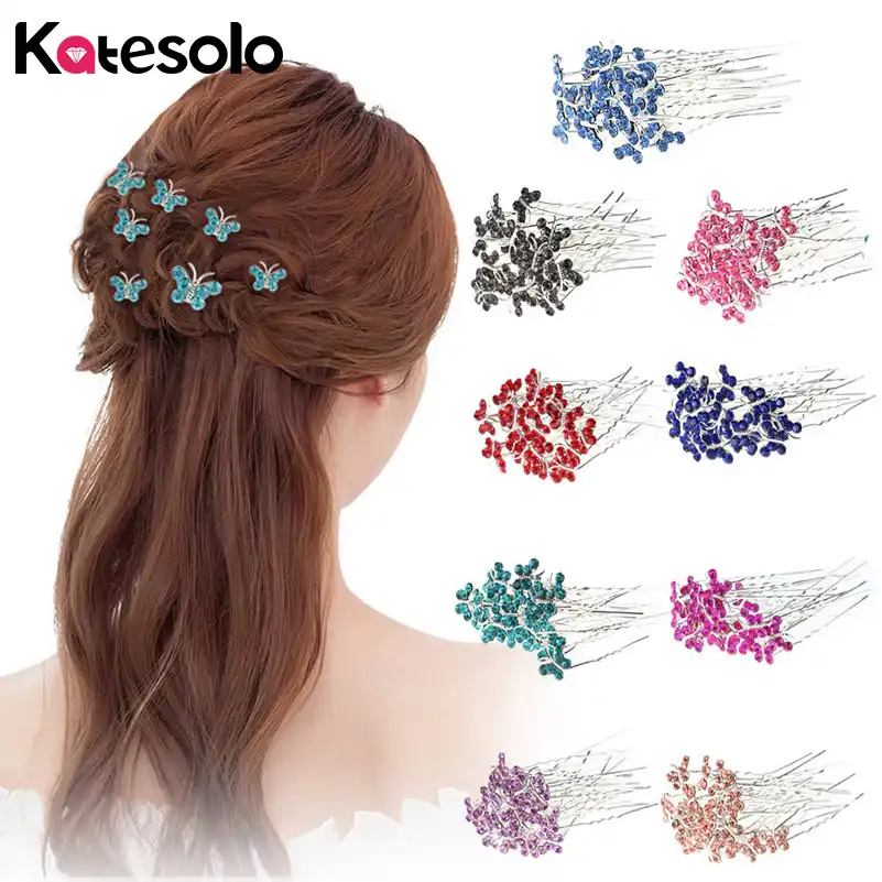ホット卸売10ピース多色クリスタルバタフライヘアクリップウェディングブライダルヘアピン花嫁介添ジュエリー女性ヘアアクセサリー Clip Wedding Hair Clip Weddingbridal Hair Pins Aliexpress