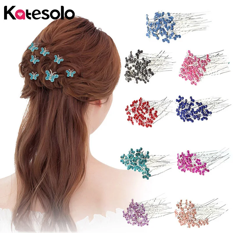 Hot Wholesale 10pcs Multicolor Crystal Butterfly Hair Clips