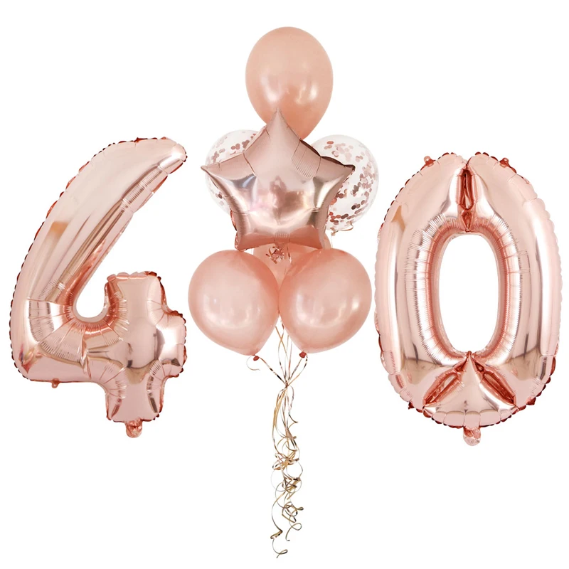32 Inch Rose Gold number Foil balloons Birthday Decoration Star Balloons Anniversary Party Decor 12 Inch Confetti Latex Balloon