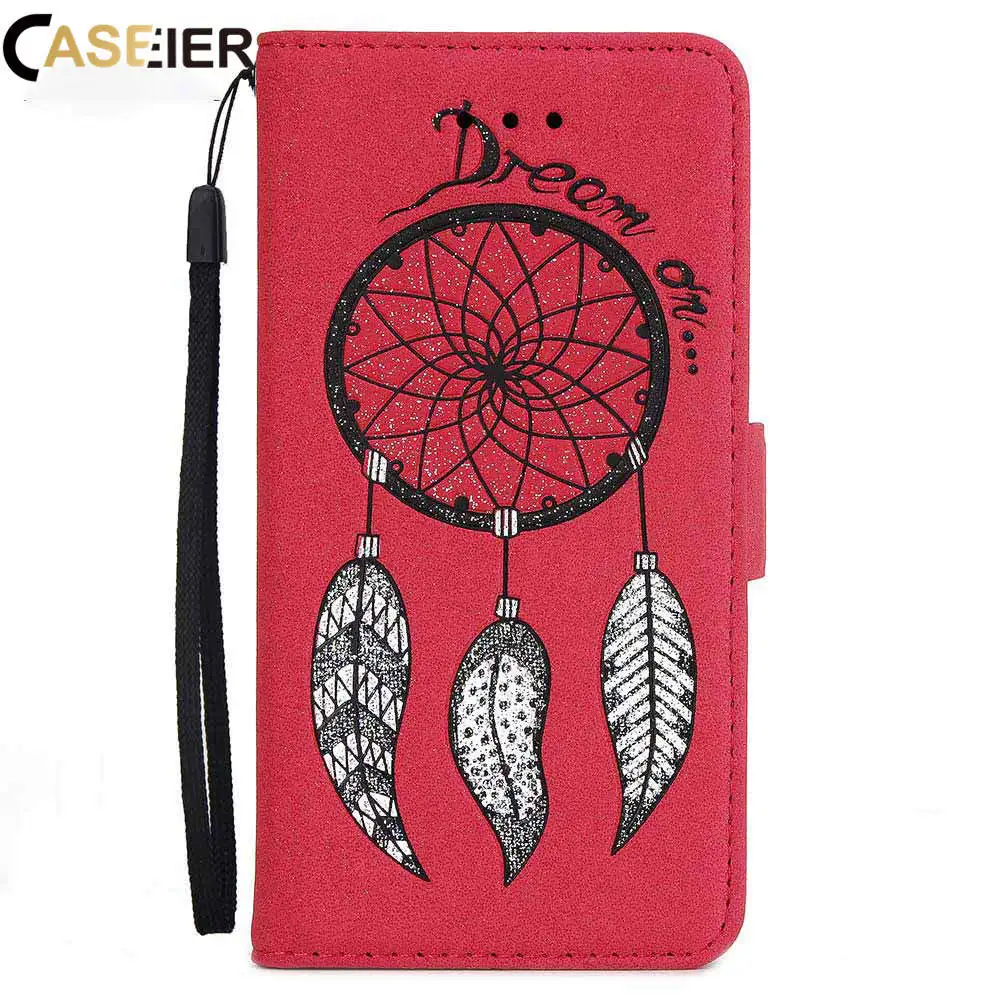 

CASEIER Leather Case For iPhone XR X XS MAX Embossed Wind Chime Pattern Back Case For iPhone 6 5 7 Plus 8 Plus Card Holder Cover
