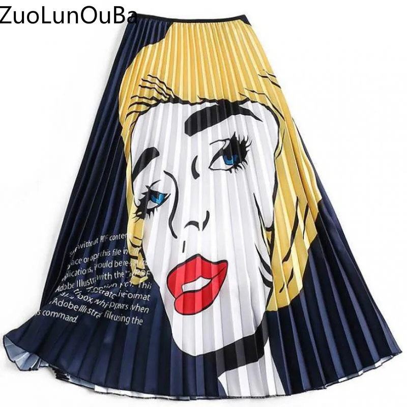 New womens skirts ZuoLunOuBa beauty letter printing pattern elastic high waist pleated A word skirt Kawaii beach long skirt girl New womens skirts ZuoLunOuBa beauty letter printing pattern elastic high waist pleated A word skirt Kawaii beach long skirt girl