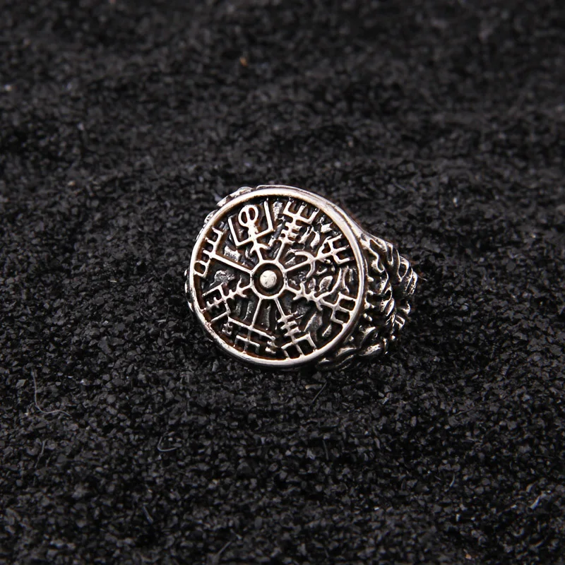 Кольцо из стерлингового серебра 925 пробы с регулируемым кольцом Viking Vegvisir rune с винтажной деревянной коробкой викинга в подарок