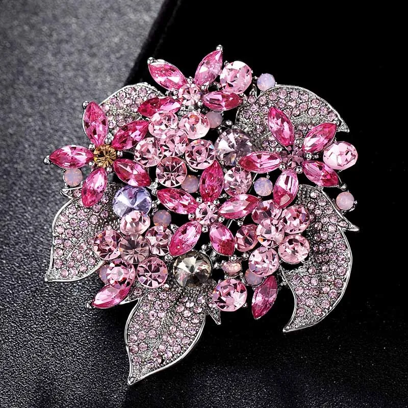 Fashion Bridal Flower Brooches font b Jewelry b font Perfect Pink Green Rhinestone font b Crystal