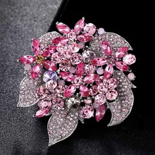 Fashion Bridal Flower Brooches Jewelry Perfect Pink Green Rhinestone Crystal Hijab Pins Brand Women’s Party Broches Bijoux