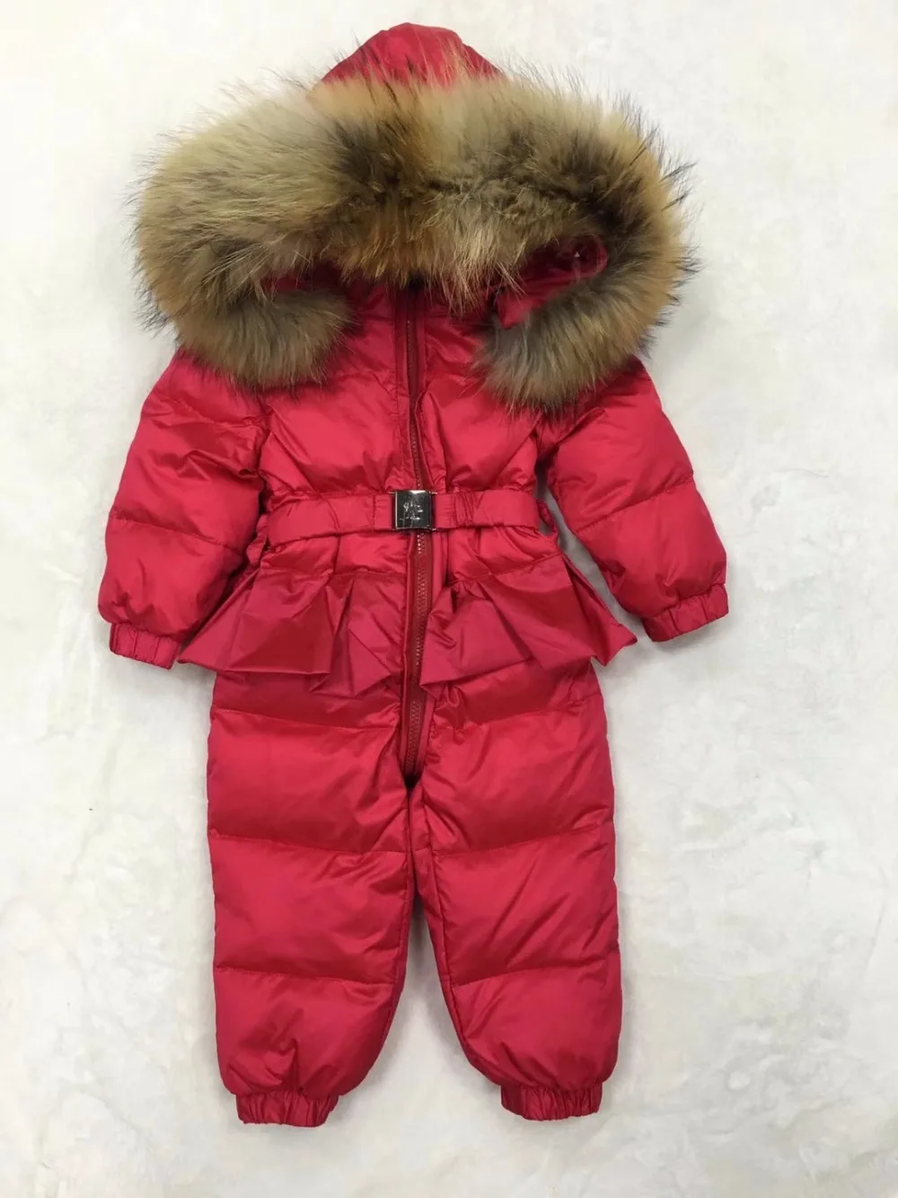 

Baby Girl Duck Down Romper Children Winter Fur Hooded SnowSuit Infant Baby Jumpsuit Overalls Cyy276