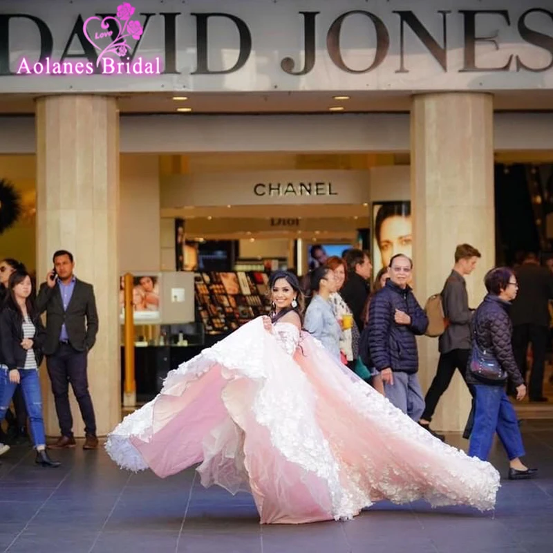 

Diamond Tulle Vintage Wedding Dress 2018 Vestidos de Noivas Pearls Flowers Pink Bride Dresses Custom Made Princesa Wedding Gowns