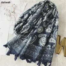 Guttavali женский темно-синий цветочный кешью с кисточками длинная шаль винтажный шевронный шарф с принтом мягкие весенние богемные летние шарфы в полоску