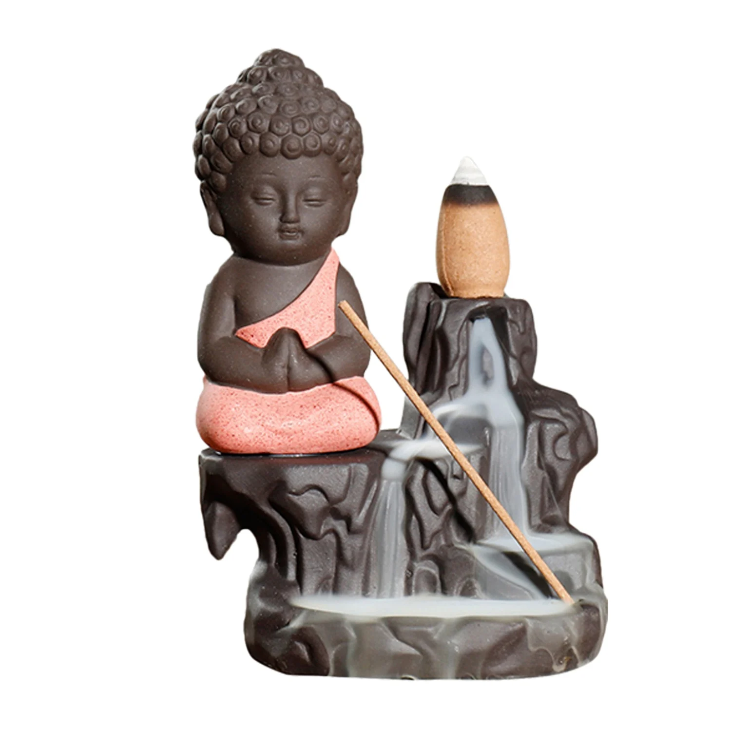 

ABFP 20Pc Incense Cones+Burner Creative Home Decor The Little Monk Small Buddha Censer Backflow Incense Burner Use In Home Tea