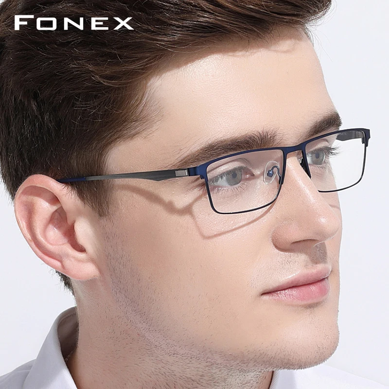Ceny FONEX okulary z lekkiego stopu ramki mężczyźni Ultralight plac krótkowzroczność okulary korekcyjne ramki metalowe pełne optyczne bezśrubowe okulary