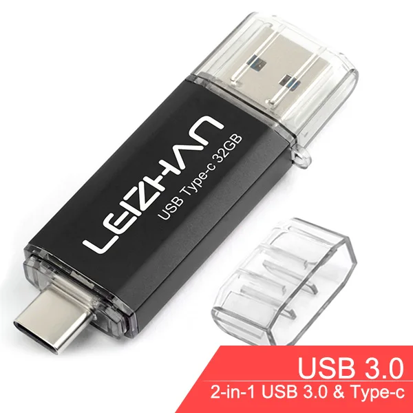 LEIZHAN USB C флеш-накопитель 256 ГБ TYPE-C Флешка USB 3,0 для samsung S10 S9 S8 флеш-накопитель 16 ГБ 32 ГБ 64 ГБ 128 ГБ флешка - Цвет: Type c-USB 3.0-Black