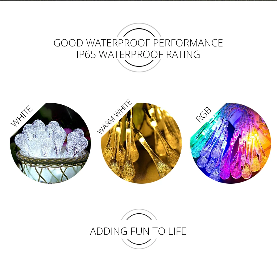 Christmas LED String Lights Solar Garland Water Drop Outdoor Waterproof Fairy Lights (9)