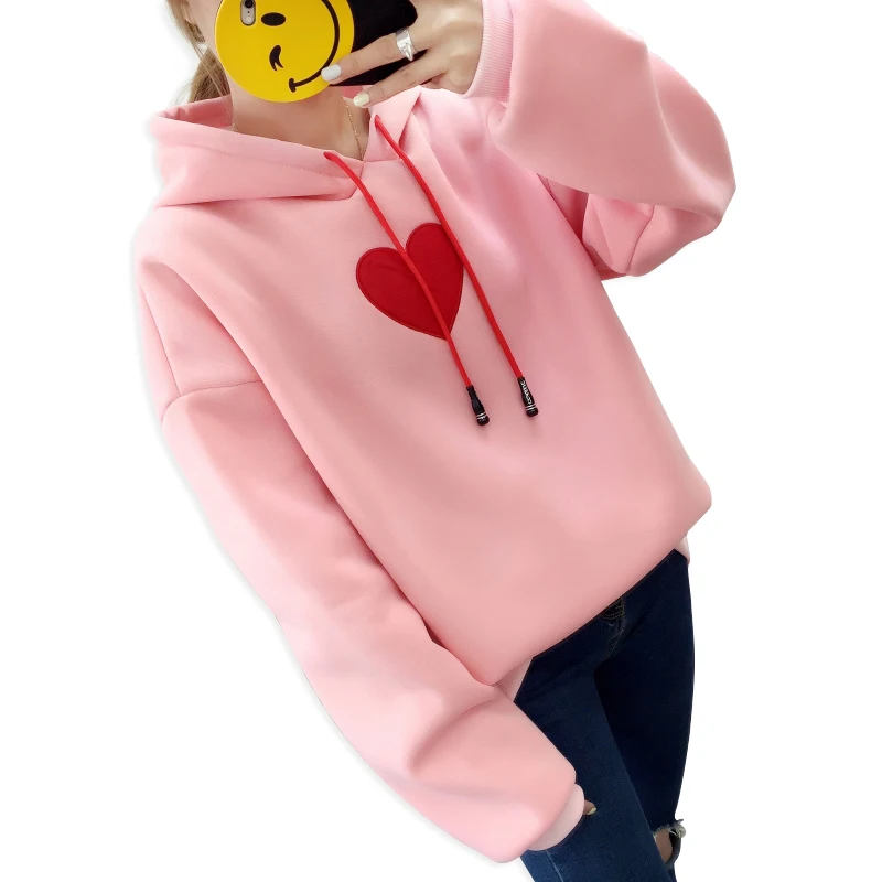 

Hooded Sweatshirt Women Large Size Women's Hoodies Embroidery Heart Casual Fashion Women Tops 2018 Autumn Winter New Russian Hot