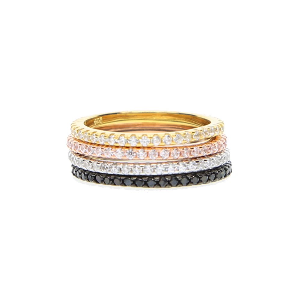 Sterling Silver 925 thin line micro pave cz eternity 3 colors stack 925 silver cz ring - Image 3