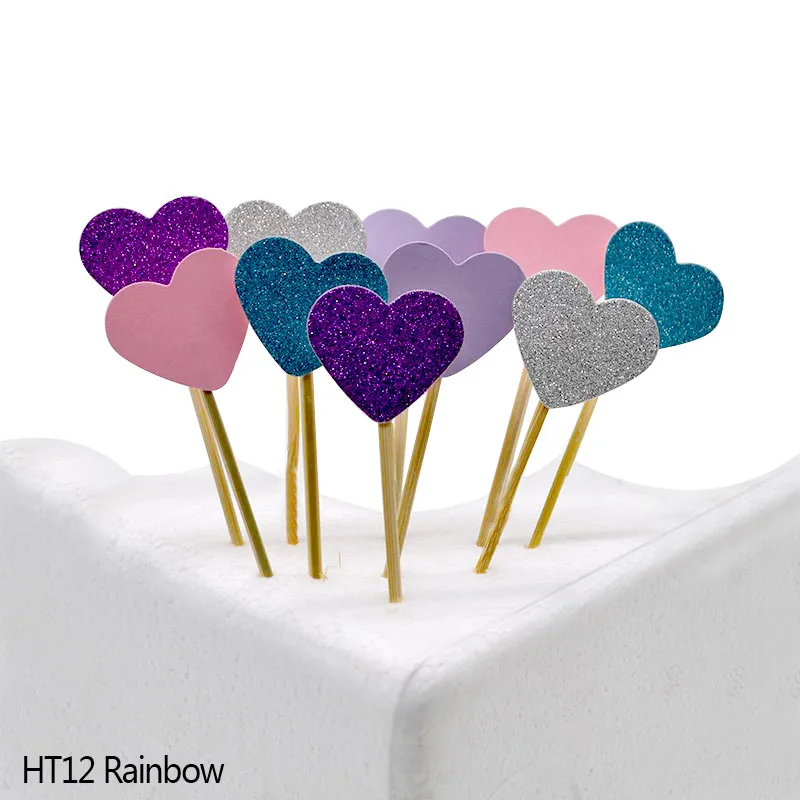 40 шт ручной работы прекрасный кекс Toppers сердечко разных цветов бумажный торт Топпер подставки для детского душа Свадебные украшения Детские вечерние сувениры - Цвет: Rainbow