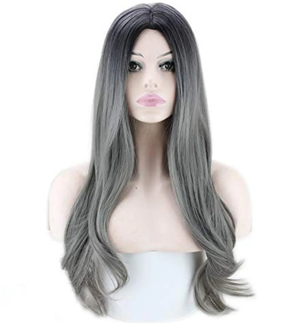 Web Celebrity Women Lady Sexy Gradient Gray Party Wigs Long Curly Hair Mixed Colors Synthetic Wig Peluca Gift Dropshipping Web Celebrity Women Lady Sexy Gradient Gray Party Wigs Long Curly Hair Mixed Colors Synthetic Wig Peluca Gift Dropshipping