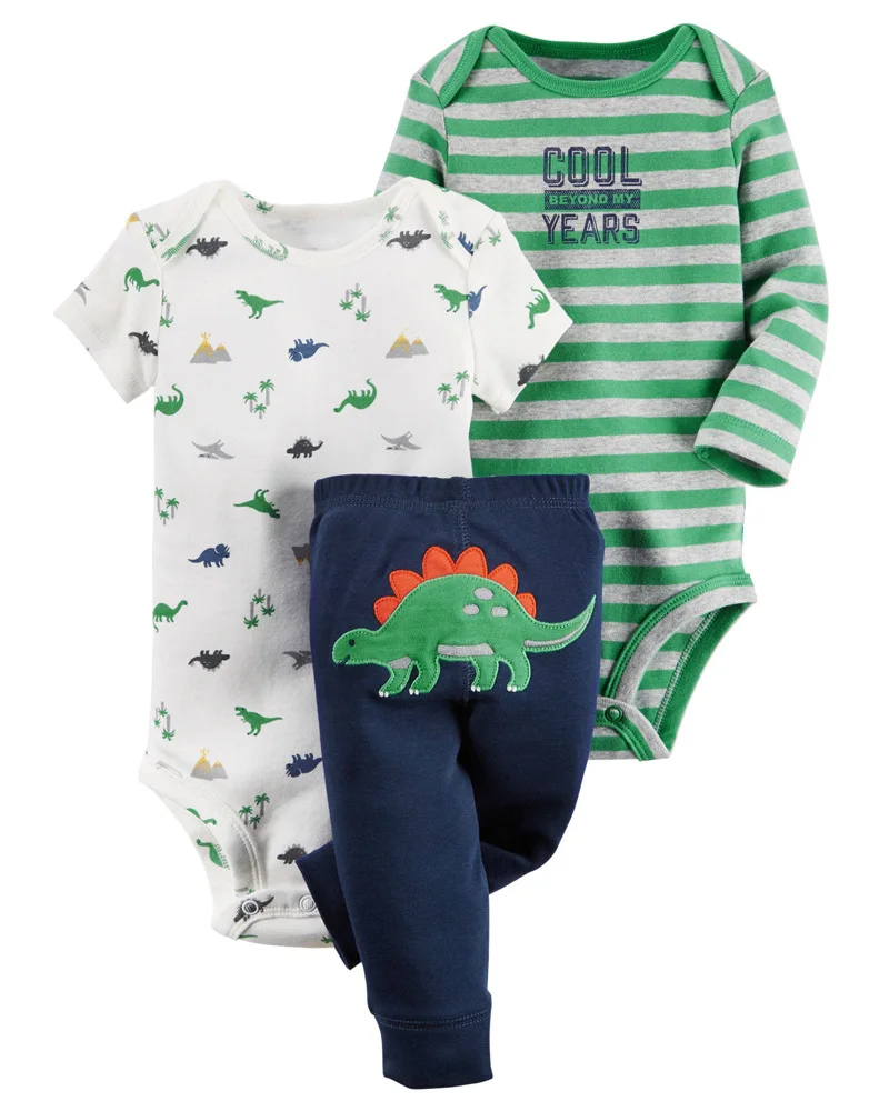 Комплект хлопковой одежды из 3 предметов для маленьких мальчиков и девочек, Детский комбинезон с круглым вырезом и милым рисунком, комбинезон с длинными рукавами и штаны для детей возрастом от 6 до 24 месяцев - Цвет: BC20180038