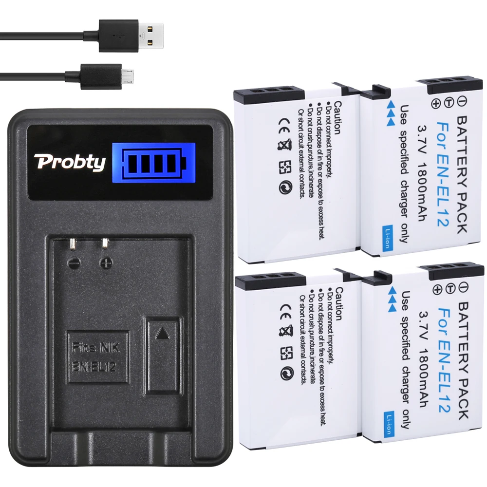Probty 4 Pz En-El12 En El12 + Usb Lcd Caricabatterie Per Nikon Coolpix Aw100 Aw110 Aw120 S9900 S9700 S9500 S9300 S9200 S8200 S6300 P330