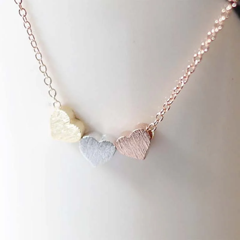 Fashion Women's 3Color Chian Three Hearts Pendant Simple Necklace Dress Gift