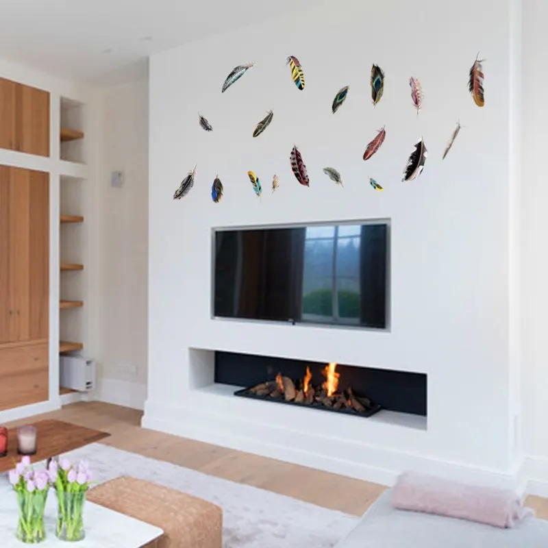 Feather DIY Bathroom Bedroom Living Room Removable Self adhesive Cabinet Furniture Wall Stickers ...