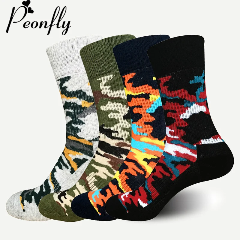

PEONFLY High Quality Graffiti Green Men Cotton Sock Jungle Style Sock Classic Camouflage Movement Reduce Pressure Massage Socks