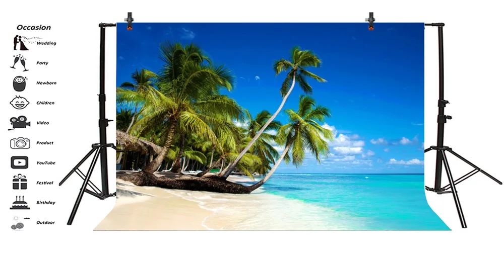 Laeacco Sea Beach Palm Tree Summer Scenic Photography Backgrounds Customized Photographic Backdrops For Photo Studio